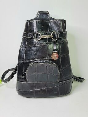 Dooney & Bourke Black Croc Print Made In Italy Leather Vintage Backpack Bag